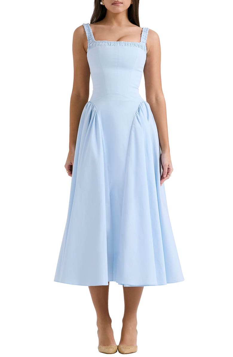 HOUSE OF CB Dorothy B Pima Cotton Blend Cocktail Midi Dress, Main, color, Nan Tucket Breeze