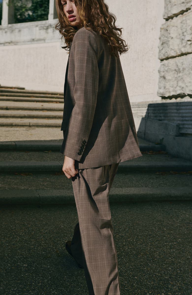 MANGO Check Wide Leg Suit Pants, Alternate, color, Medium Brown