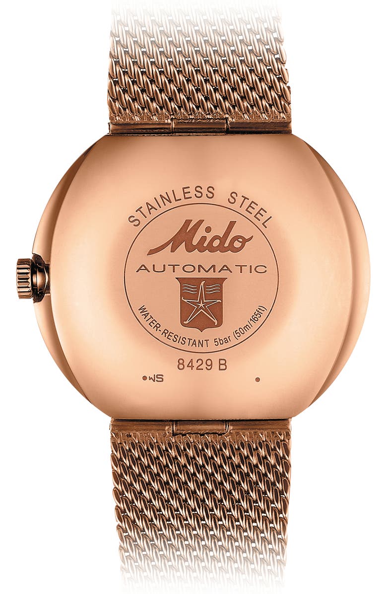MIDO Commander Shade Mesh Strap Watch, Alternate, color, Rose Gold