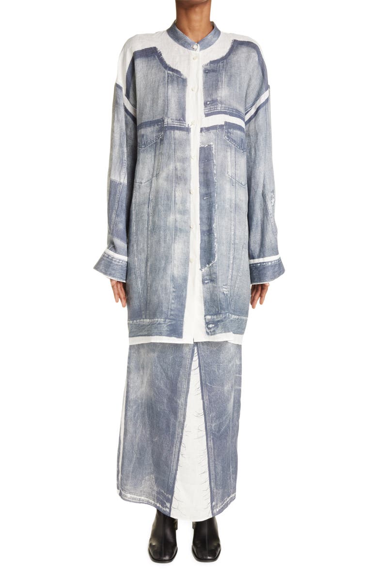 Acne Studios Ippina Trompe l'Oeil Linen Midi Skirt, Alternate, color, 