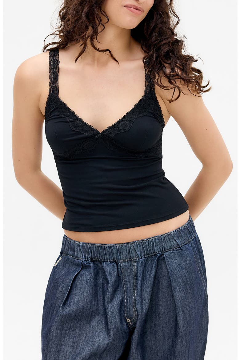 Lace Trim Camisole, Main, color, BLACK