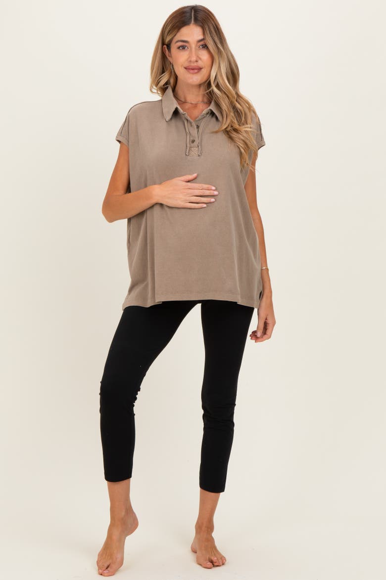 Pigment Dye Sleeveless Polo Oversized Top, Alternate, color, Mocha