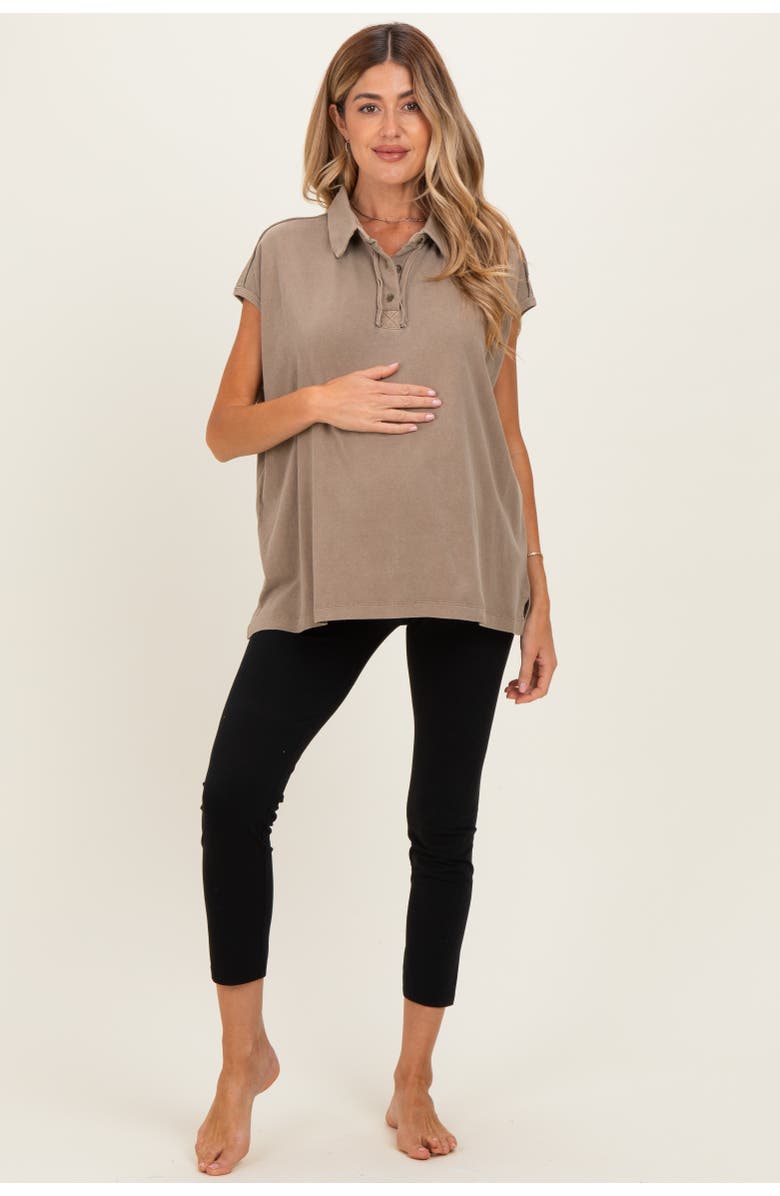 PinkBlush Pigment Dye Sleeveless Polo Oversized Top, Alternate, color, Mocha