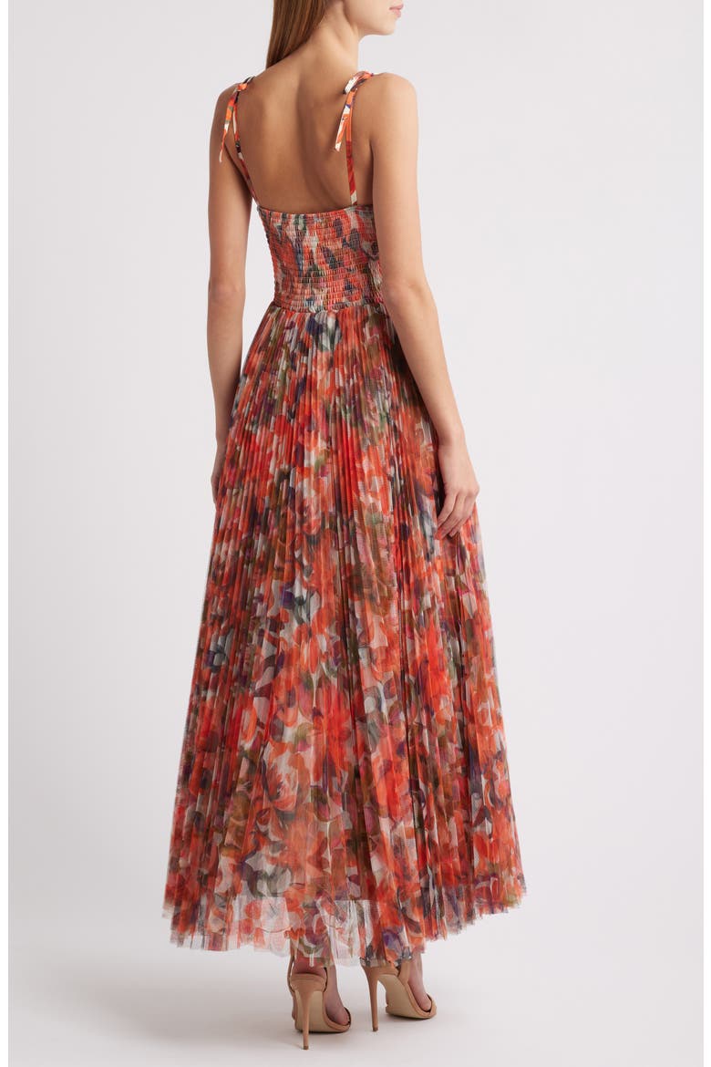 Smocked Tulle Gown, Alternate, color, ORANGE PAINTED LUSH TROPICAL