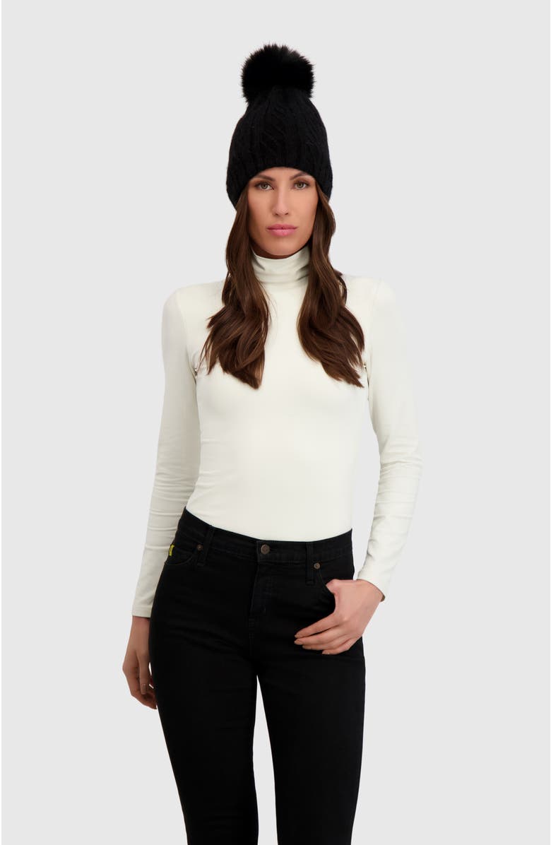 Lyla Grant Beanie With Fur-Free Fox (Faux Fur) Pompom, Main, color, Black/Black