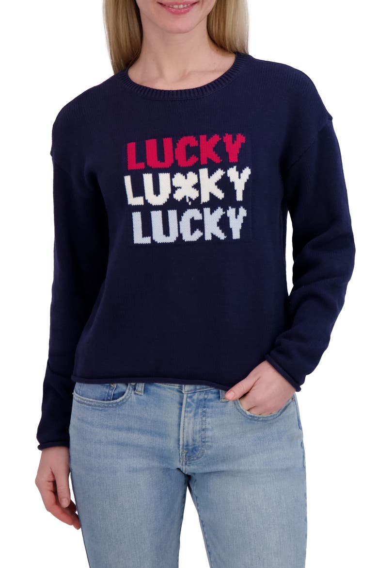 Americana Crewneck Sweater, Main, color, BLACK IRIS