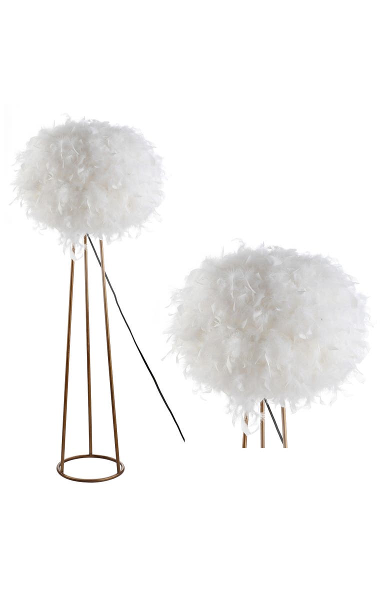 JONATHAN Y Stork Feather Metal LED Floor Lamp, Main, color, Gold