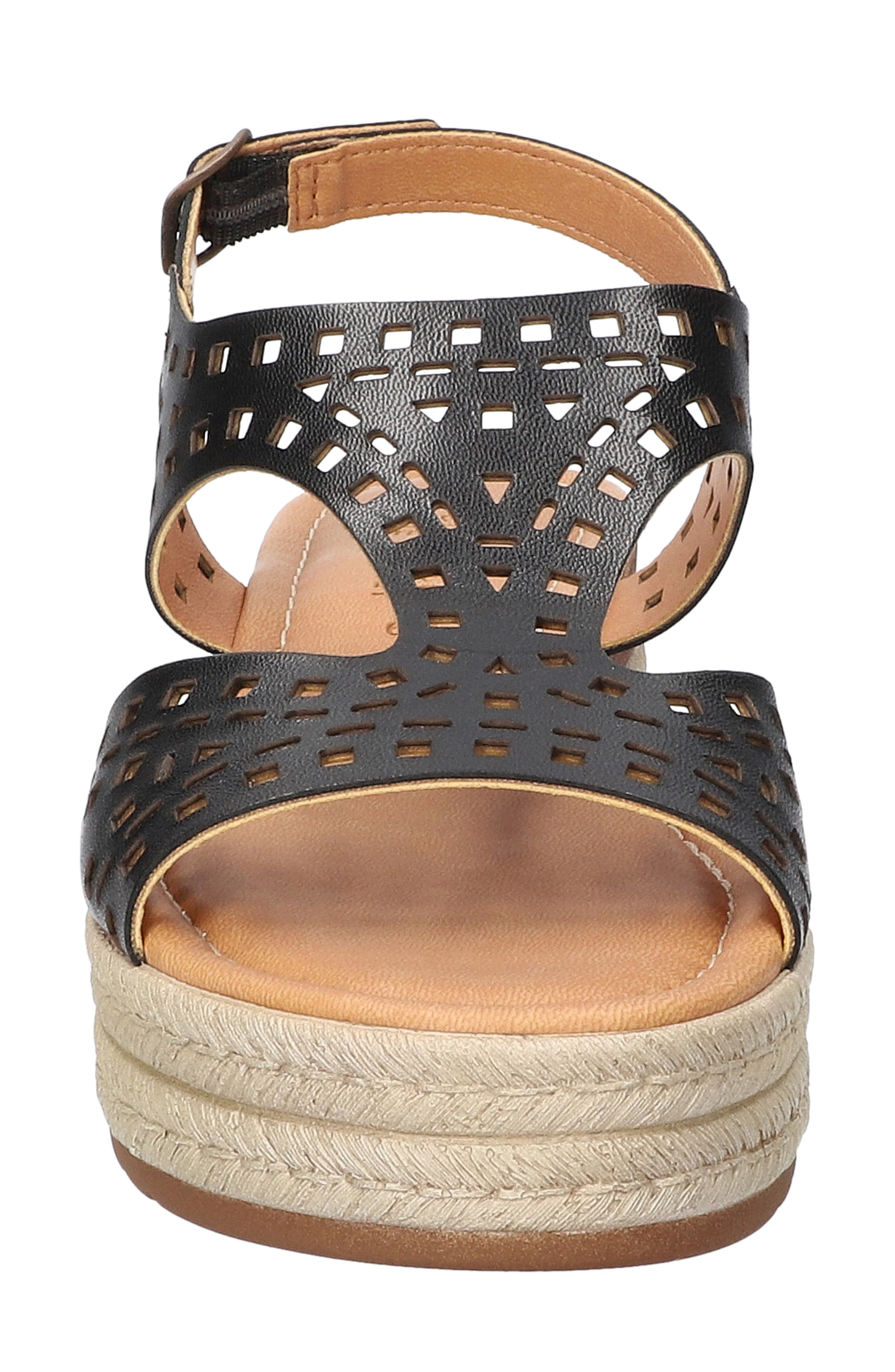 Bella Vita Ann-Italy Perforated Wedge Sandal, Alternate, color, Black Italian Leather