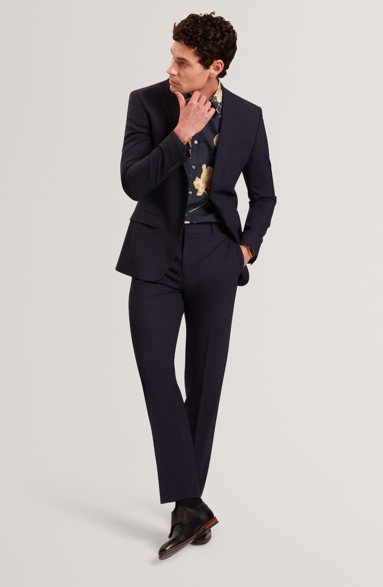 Ted Baker Quorik Floral Print Button-Up Shirt, Alternate, color, Navy