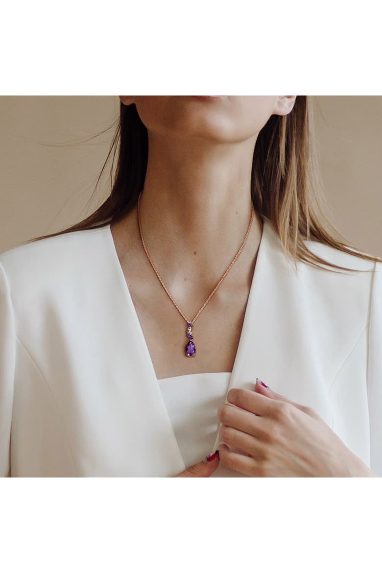 Amethyst Diamond Cluster Pendant Necklace 10k, Alternate, color, Amethyst