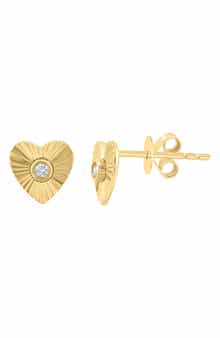 EFFY 14K Yellow Gold Diamond Heart Stud Earrings