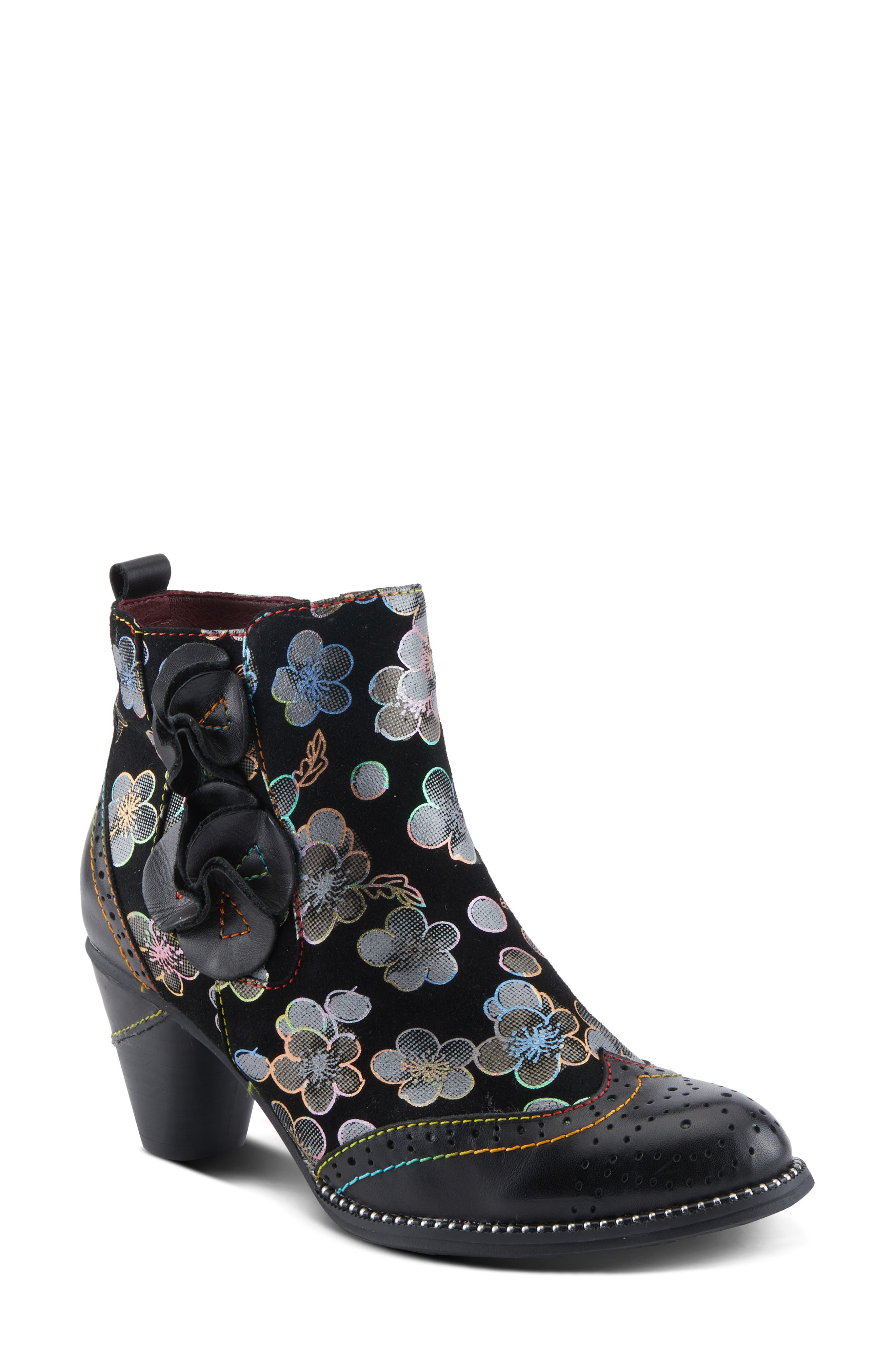 L'Artiste by Spring Step Glynn Wingtip Bootie, Main, color, Black Multi