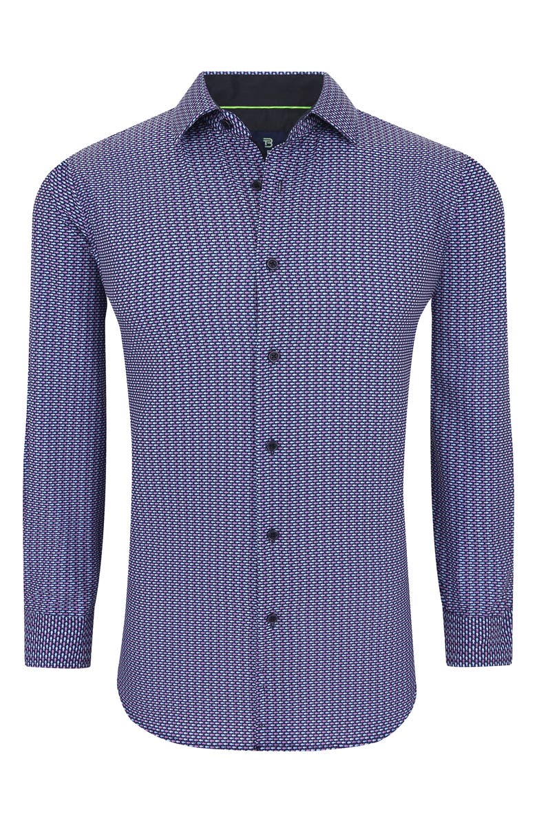 TOM BAINE Fish Print Long Sleeve Slim Fit 4-Way Stretch Shirt, Alternate, color,