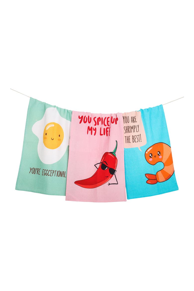 You're Eggceptional Set of 3 Kitchen Towels, Main, color, MULTI-COLOR/ TEAL