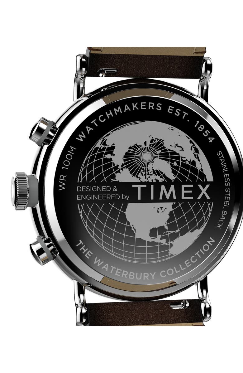 Timex<sup>®</sup> Waterbury Standard Chronograph Leather Strap Watch, 43mm, Alternate, color,