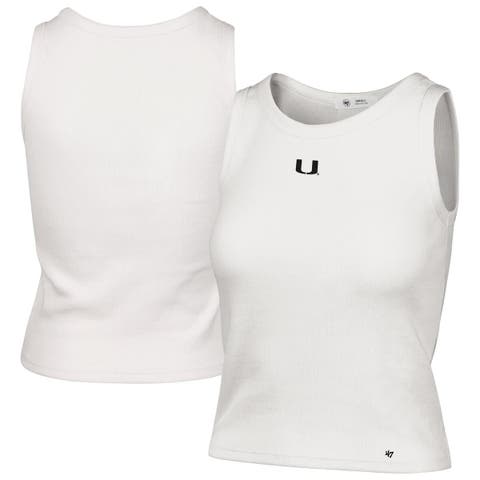 Women's '47  Cream Miami Hurricanes Micro Logo Ribbed Cropped Tank Top