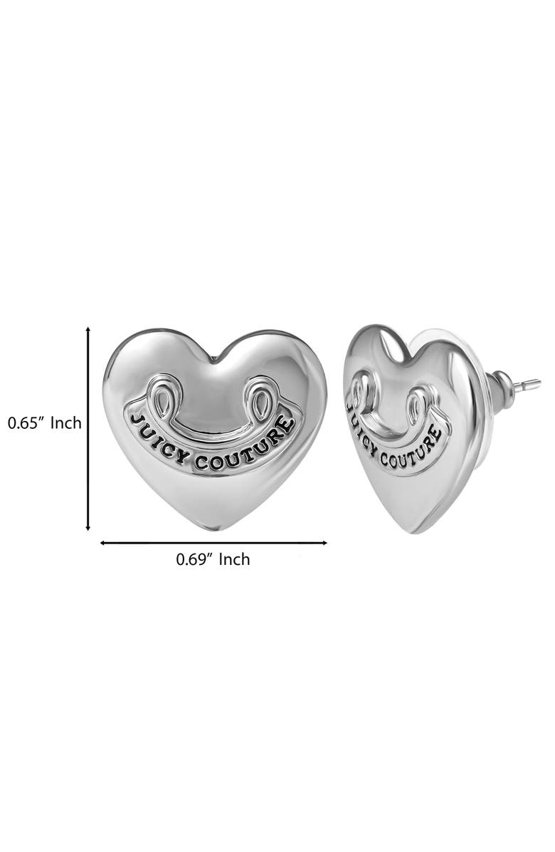 Juicy Couture Heart Stud Earrings with Iconic Logo, Alternate, color, Silver