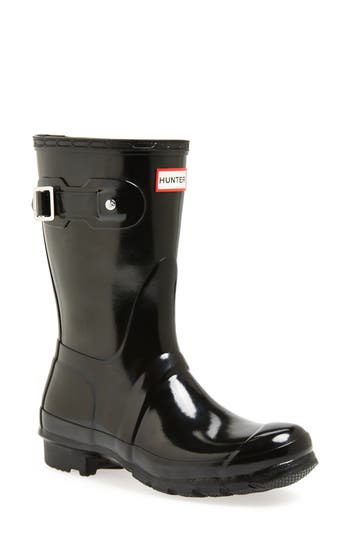 Hunter 'original Short' Gloss Rain Boot In Black