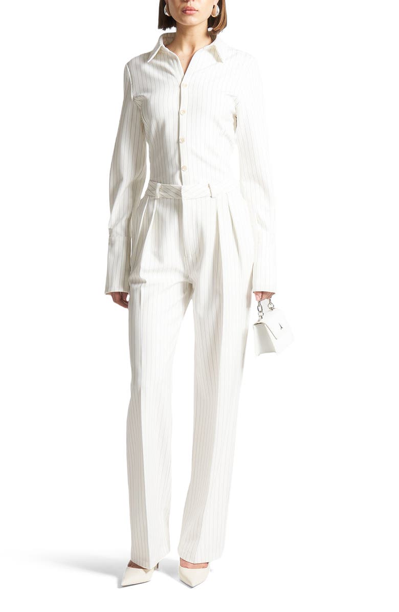 Manière De Voir Julie Pinstripe Twin Pleat Tailored Trousers, Alternate, color, White