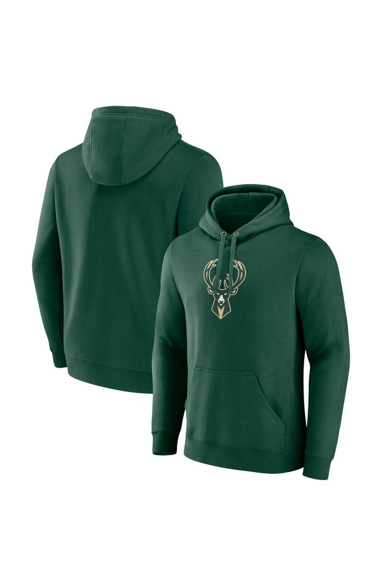 FANATICS Men's Fanatics Branded  Hunter Green Milwaukee Bucks Primary Logo Pullover Hoodie, Alternate, color, Hunter Green