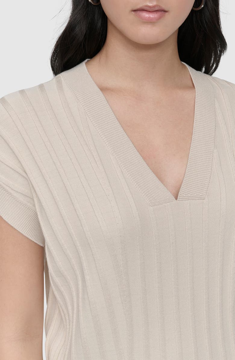 DKNY Rib Short Sleeve Sweater, Alternate, color, Light Khaki