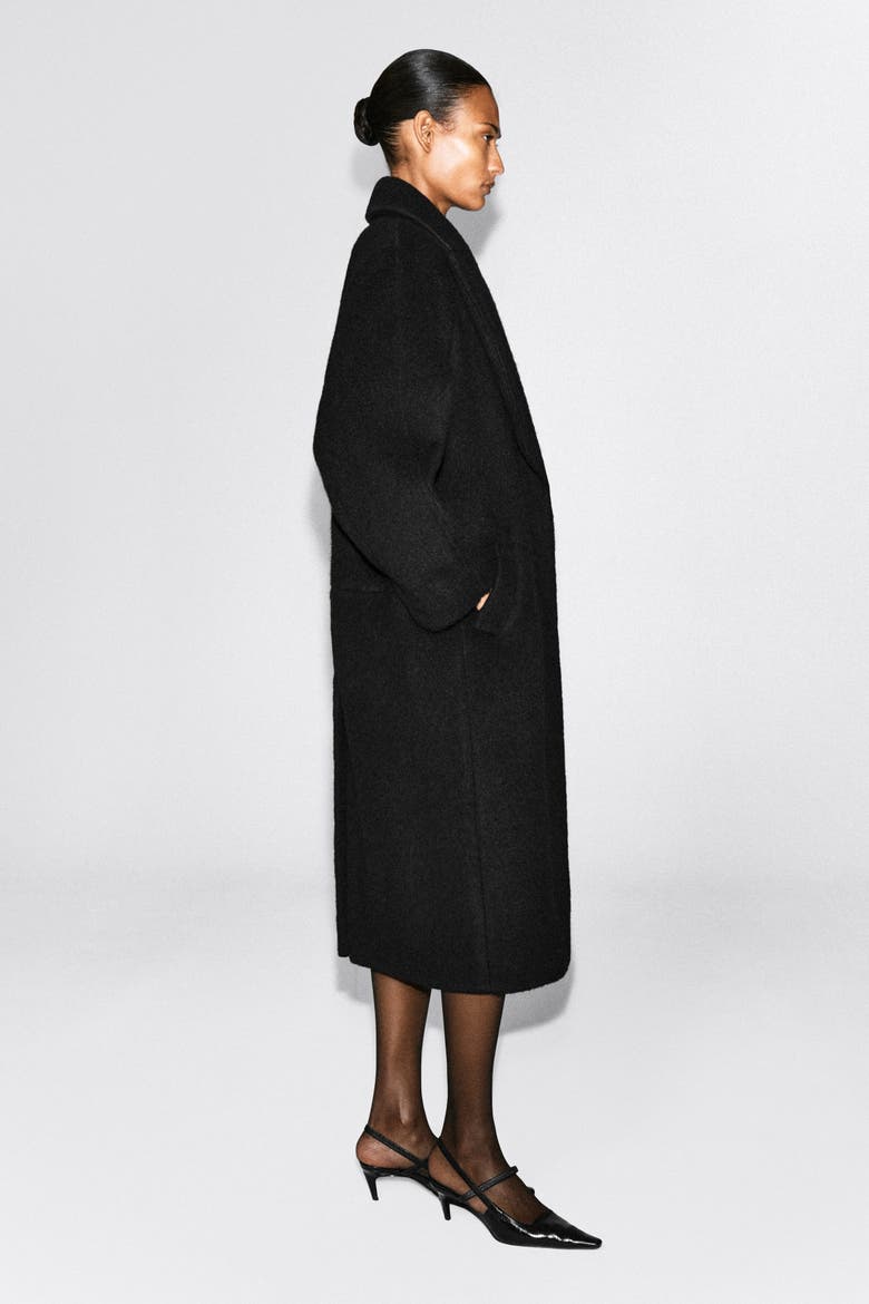 Brushed Wool Maxi Coat, Alternate, color, BLACK