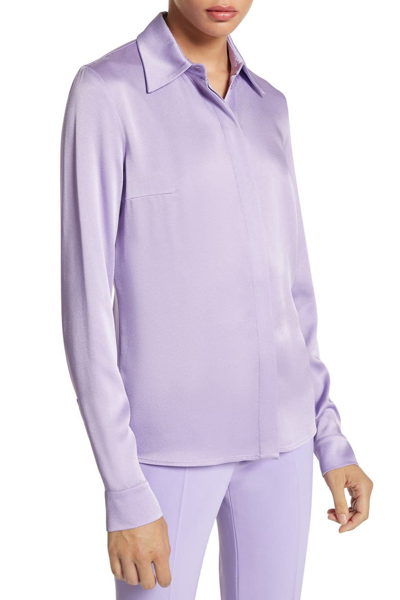 Hansen Charmeuse Button-Up Shirt, Main, color, FREESIA