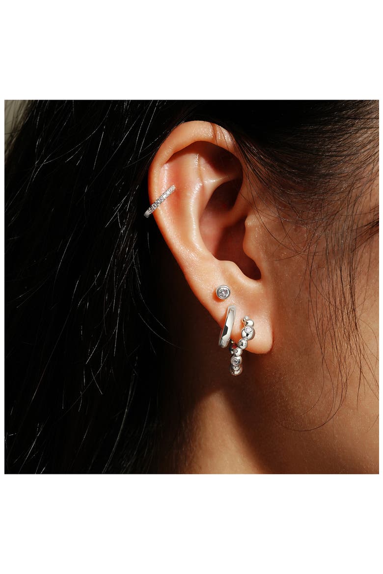 Beaded Huggie Hoop Earrings, Alternate, color, SILVER