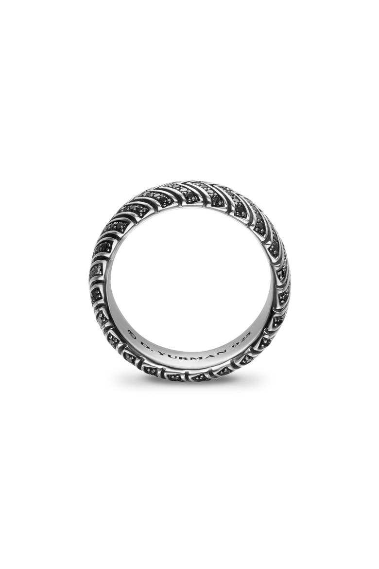 Men's Chevron Band Ring in Sterling Silver with Black Diamonds, 8mm, Alternate, color, SILVER PAVE
