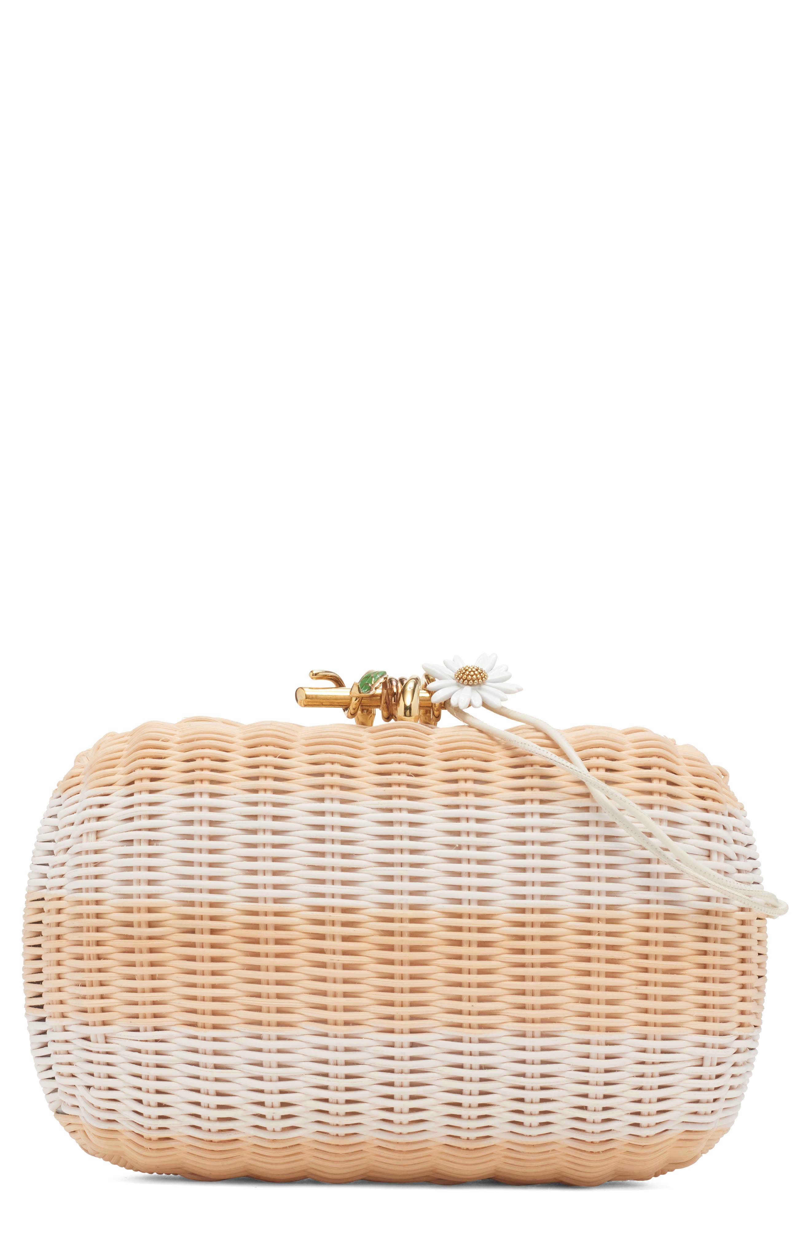 Bottega Veneta Knot Stripe Wicker Clutch Bag, Main, color, 8578 Str. Nat/ Daisy Fl-Mb