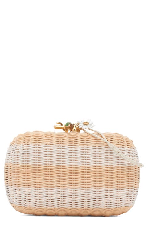 Knot Stripe Wicker Clutch Bag