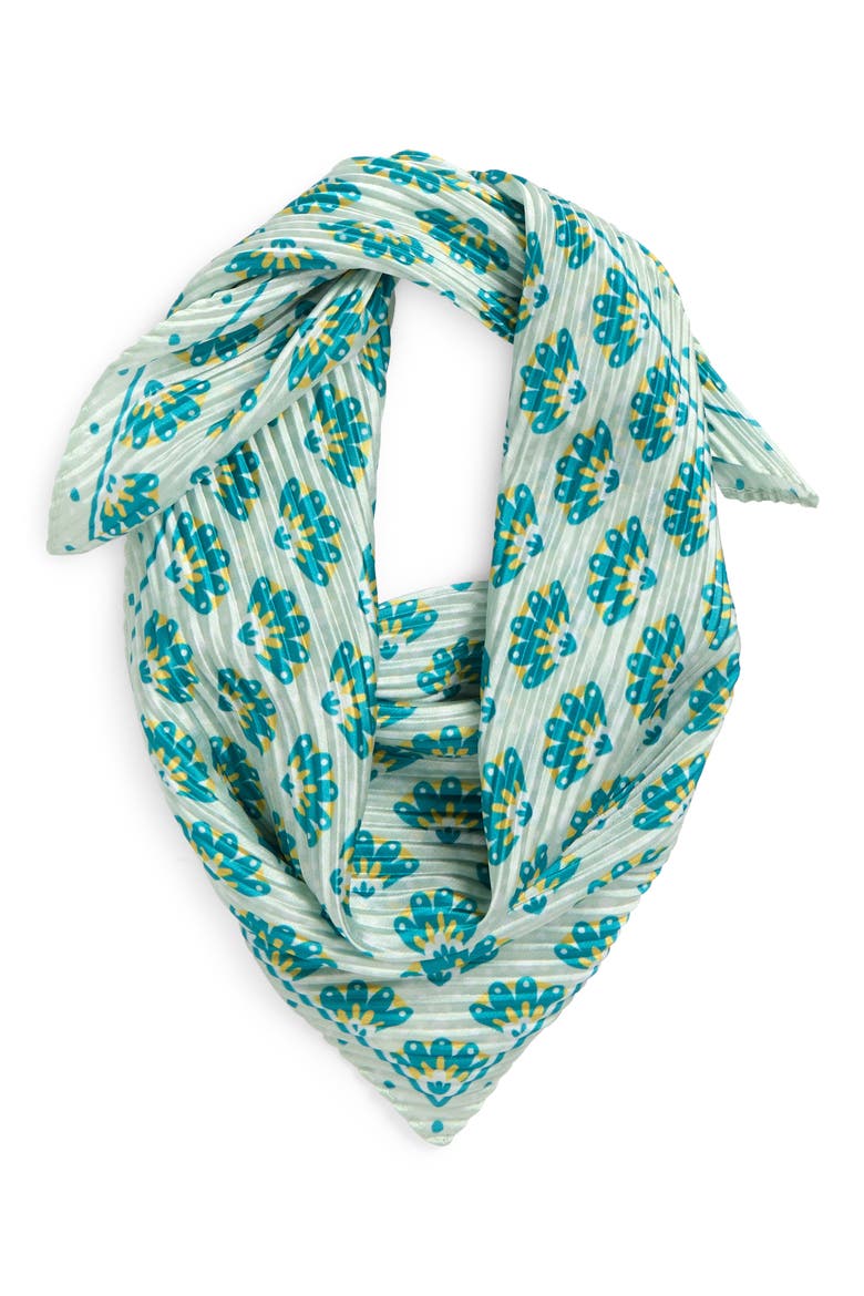 Pleated Satin Scarf, Alternate, color, GREEN ABSTRACT FAN