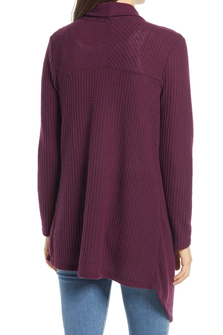 Waffle Knit Drape Front Cardigan, Alternate, color, BERRY