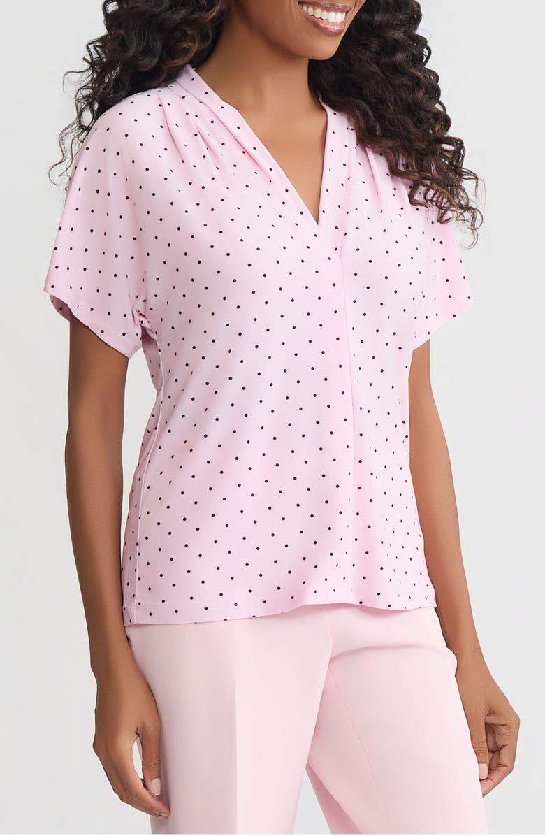 KASPER Polka Dot Pleated Shoulder Top, Alternate, color, Tutu Pink/ Black