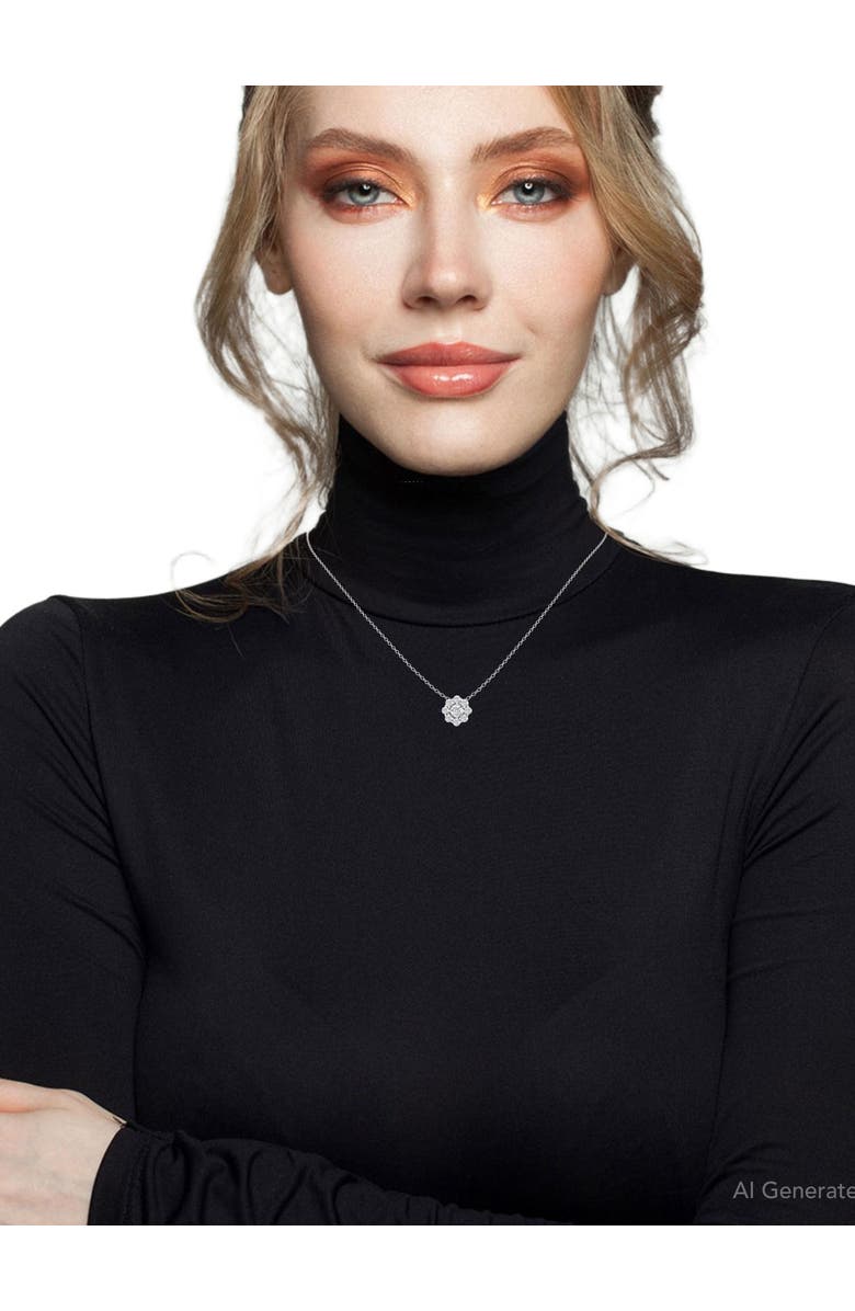 Bliss Diamond VS 3 Ct Diamond & Moissanite Halo Pendant 14k Gold 18" Lab Grown Necklace, Alternate, color, 