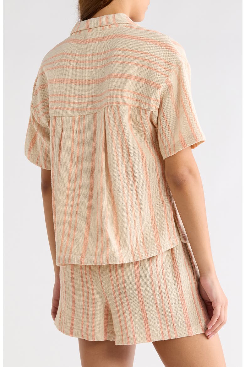 Knit Short Sleeve Button-Up Cover-Up Shirt, Alternate, color, CAYENNE STRIPE