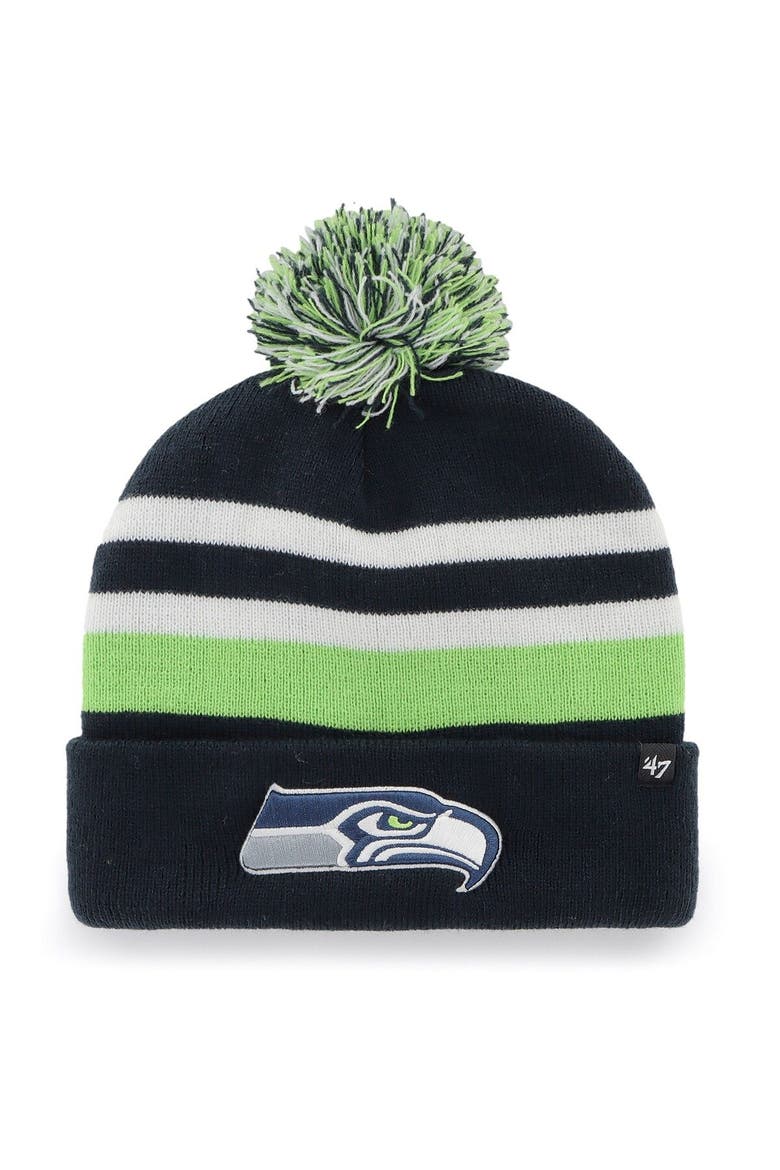 Men's '47 College Navy Seattle Seahawks State Line Cuffed Knit Hat with Pom, Main, color, Navy