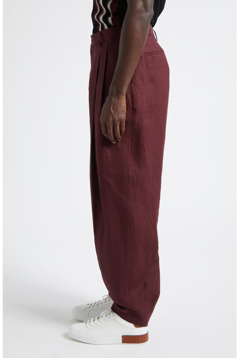Pleated Linen Trousers, Alternate, color, M5039 MARRONE-VIOLA SCURO