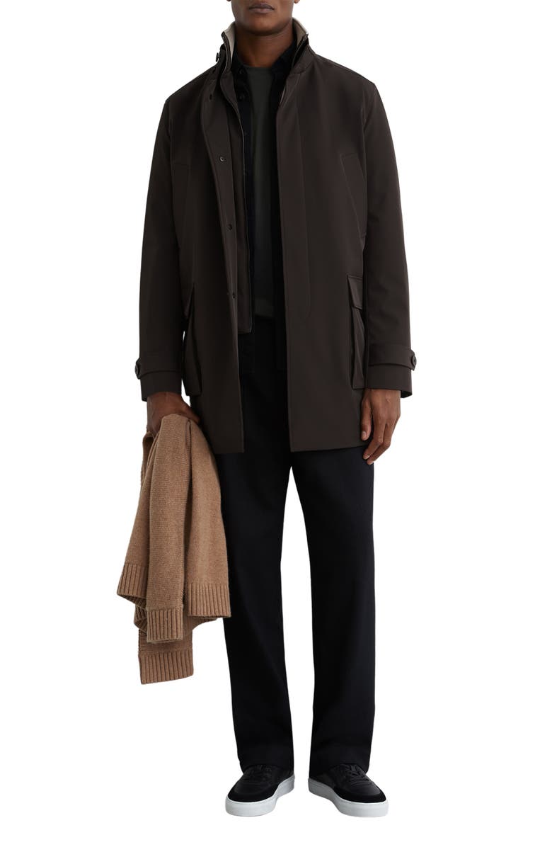 Reiss Haylen Hybrid Overcoat with Removable Vest Inset, Alternate, color, Dark Brown