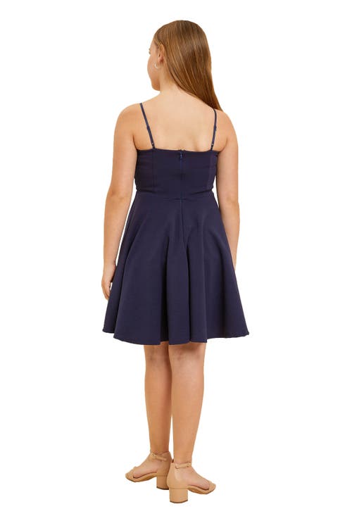 Un Deux Trois Girl's Fit And Flare Textured Dress In Navy