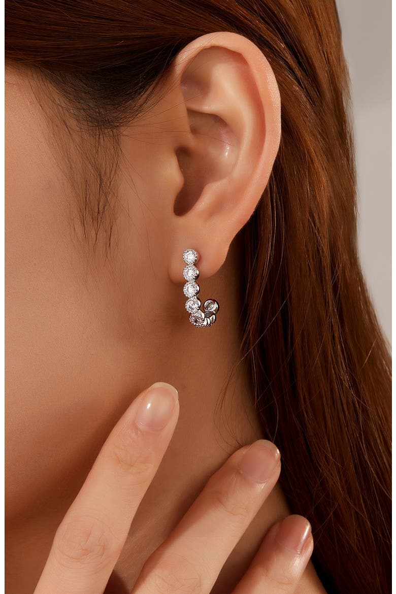 Simulated Diamond Half Hoop Earrings, Alternate, color, WHITE