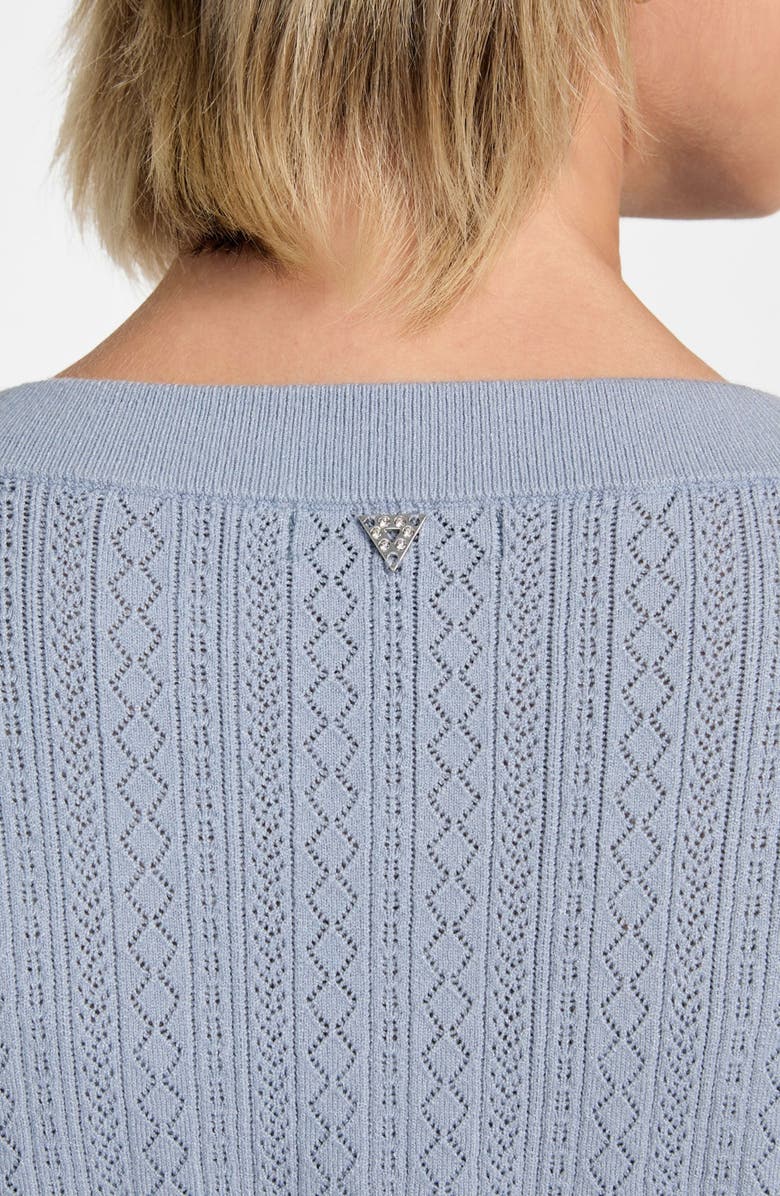GUESS Lyla Pointelle Crop Cardigan, Alternate, color, Nimbus Blue