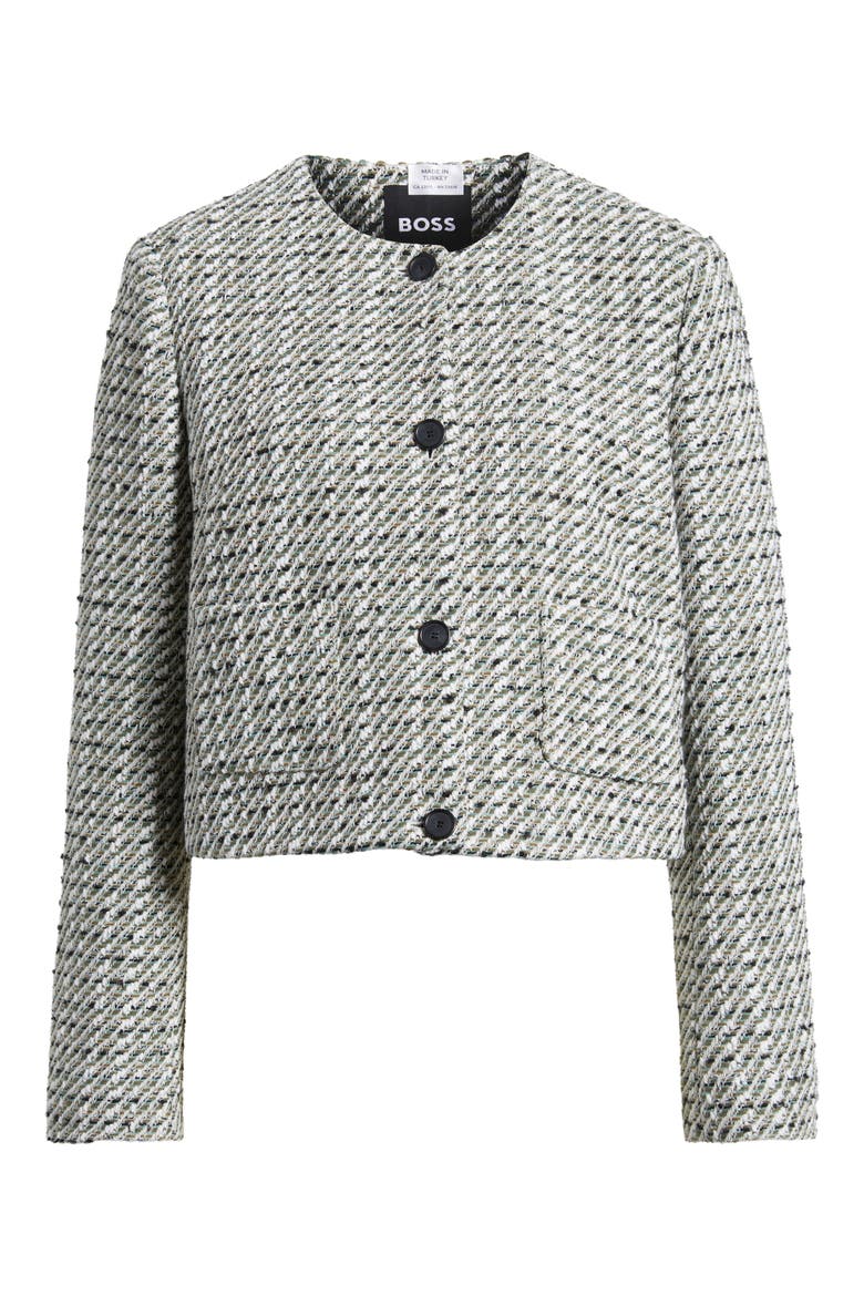 Tweed Crop Jacket, Alternate, color, PINE GREEN TWEED