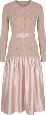 Modenaire Ribbed Knit and Satin Midi Dress