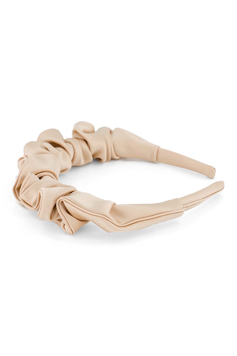 Gathered Satin Headband, Alternate, color, BEIGE