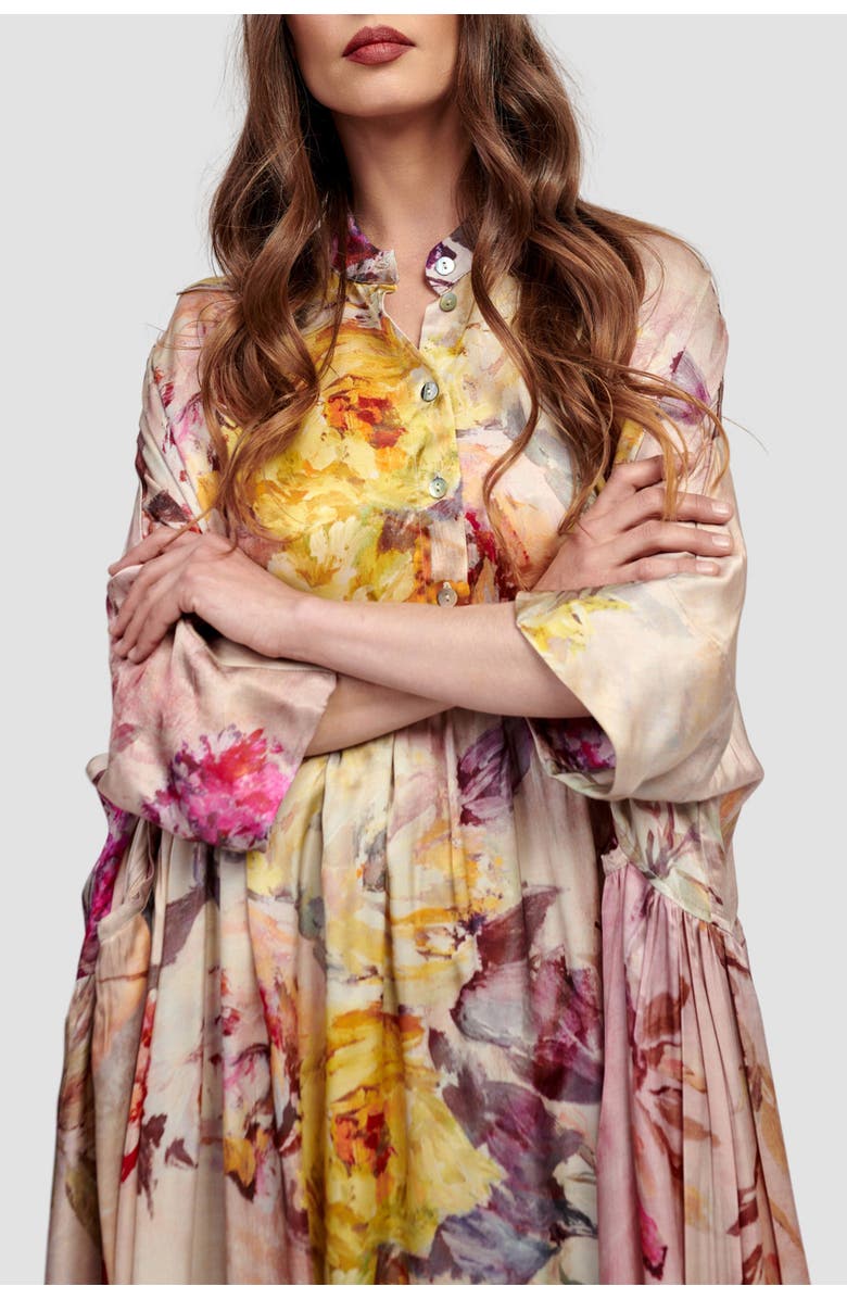 Alembika Rose-colored  flowers oversized satin maxi, Alternate, color, 