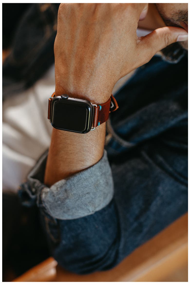 The Maverick Italian Leather Apple Watch Band, Alternate, color, BROWN