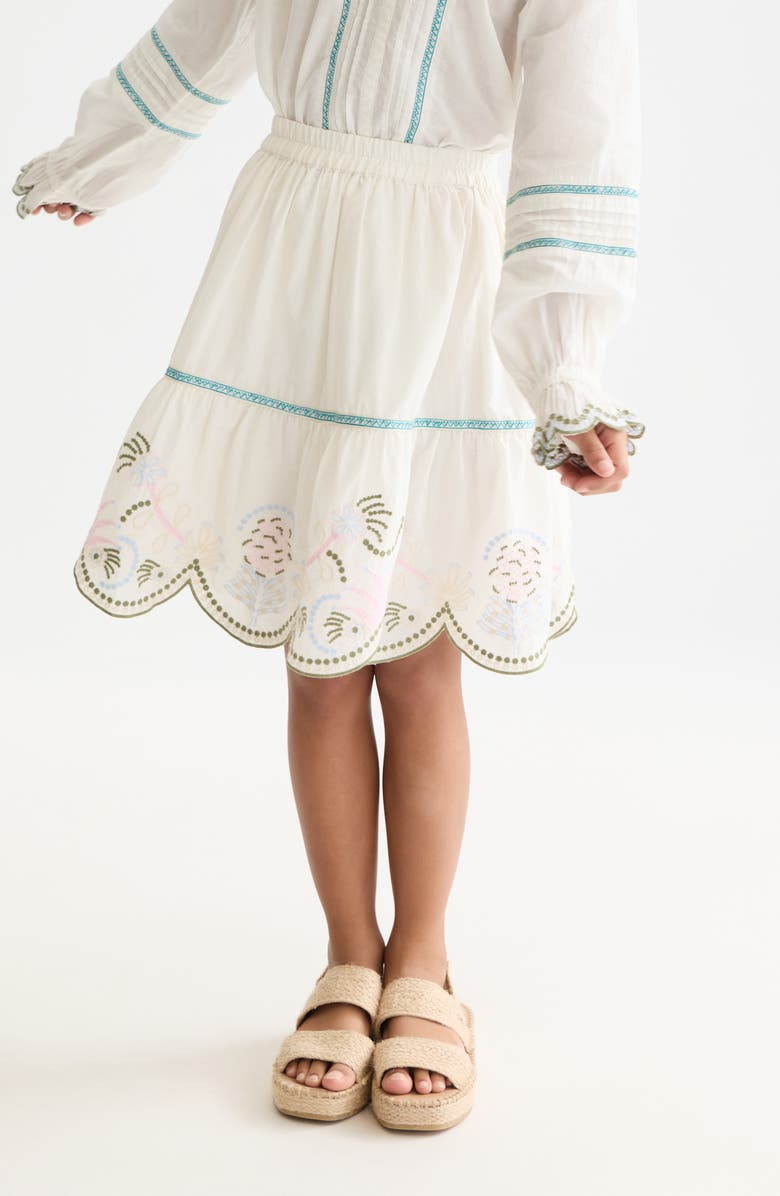 Scotch & Soda Kids' Embroidered Scalloped Hem Cotton Skirt, Alternate, color, Eggnog