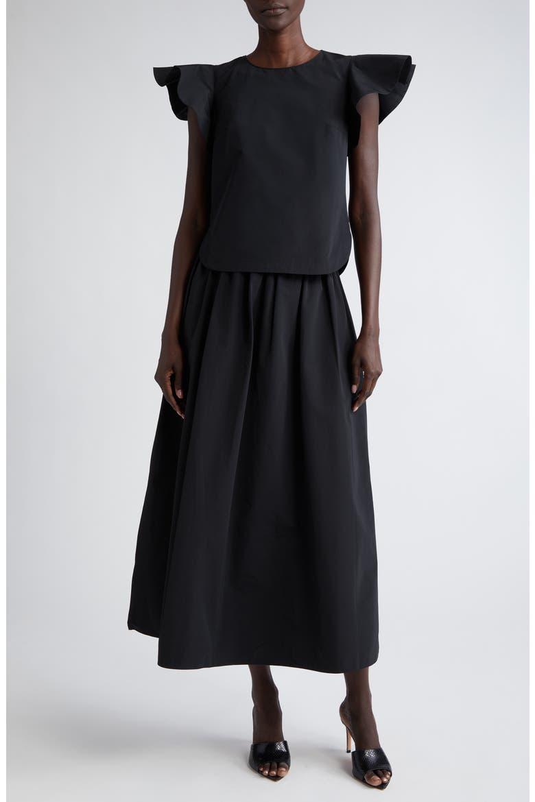 Flutter Sleeve Taffeta Top, Alternate, color, BLACK