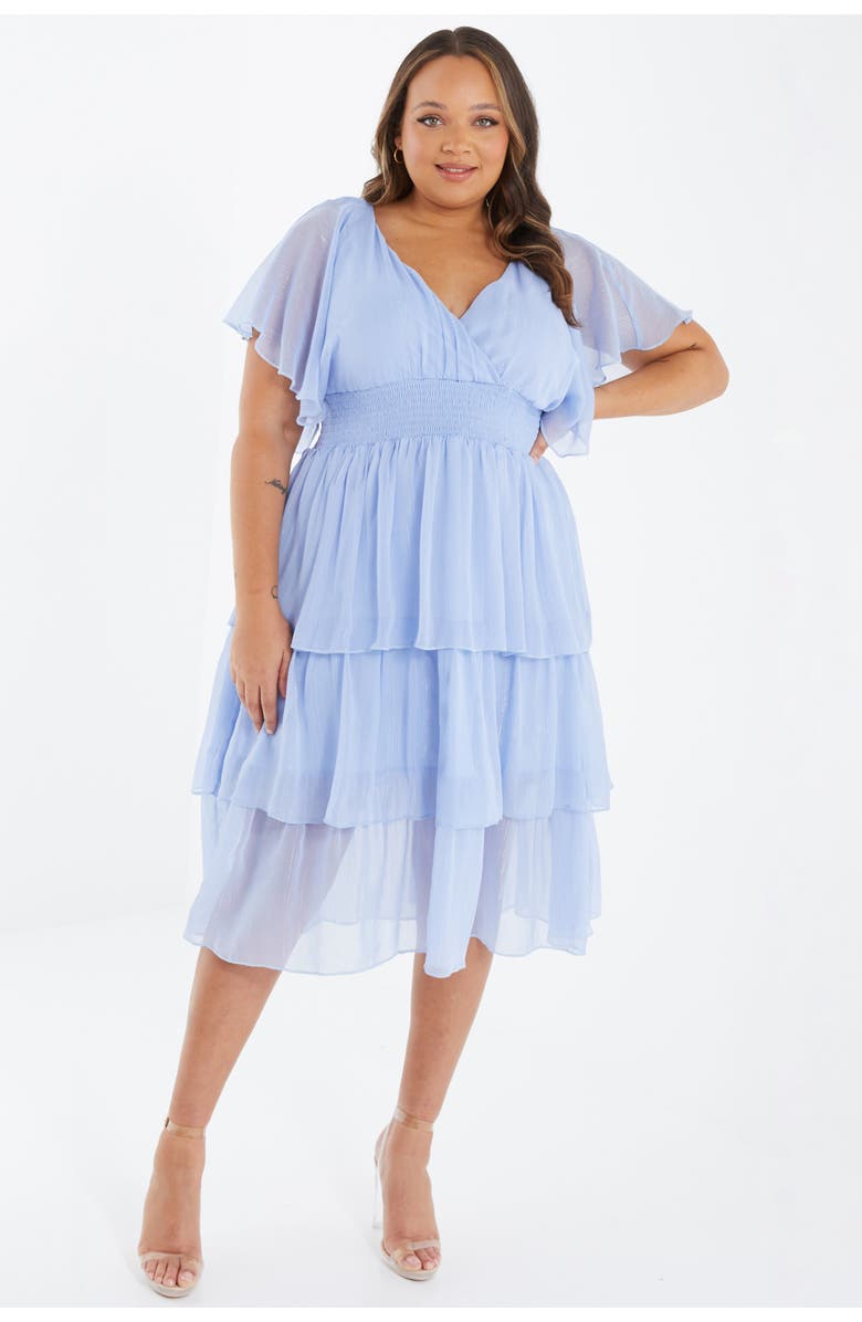 QUIZ Plus Size Chiffon Glitter Tiered Dress, Main, color, Blue